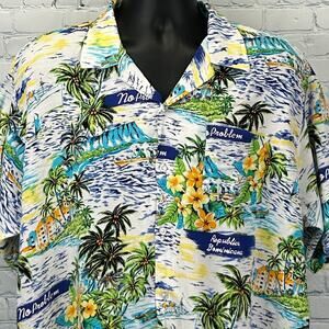 No Problem Dominican Republic Hawaiian Camp Shirt Tropical White Mens XL X-Large